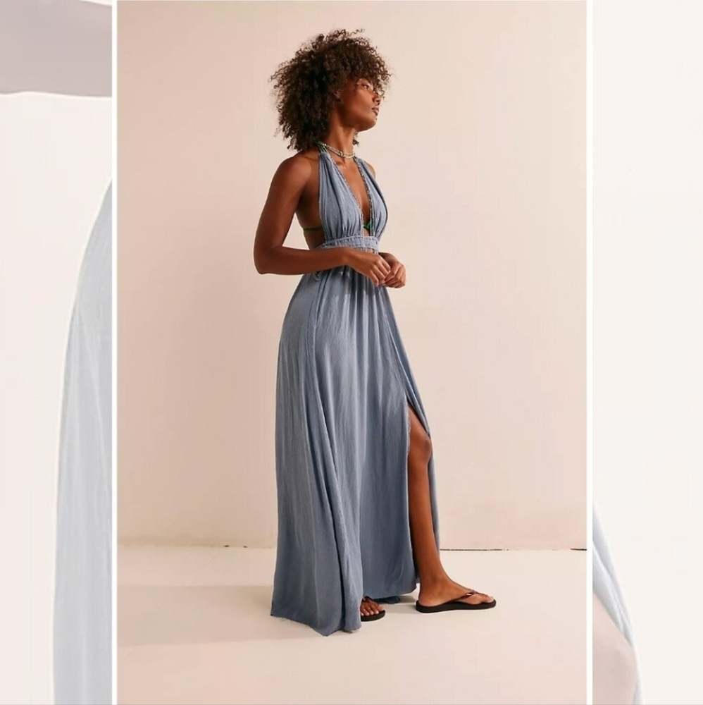 Free People Look Into the Sun Maxi Dress Endless Summer Size XS Blue Grey - Picture 4 of 10